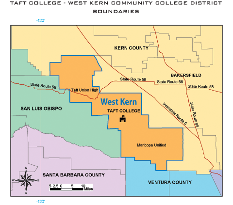 Taft College Boundaries in Kern County